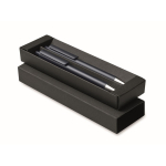 Caixa com caneta de tinta grafite e outra de tinta azul cor azul-marinho