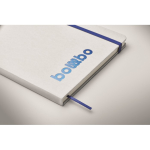 Caderno de linhas branco com fita elástica e marca-página colorido A5 cor azul vista fotografia