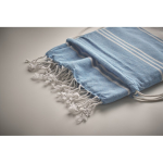 Conjunto de mochila de cordão com páreo listrado a condizer 180 g/m2 cor turquesa vista fotografia quarta vista