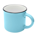 Caneca de cerâmica vintage com exterior preto 240 ml cor azul pastel segunda vista frontal