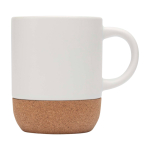 Caneca de cerâmica para sublimação com base de cortiça 300 ml cor branco vista lateral