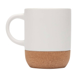 Caneca de cerâmica para sublimação com base de cortiça 300 ml cor branco segunda vista com lateral