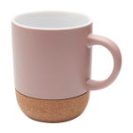 Caneca de cerâmica em acabamento mate e base de cortiça 300 ml cor rosa pastel segunda vista frontal