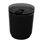 Copo térmico de plástico reciclado com design simples 180 ml cor preto segunda vista frontal