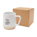 Caneca de cerâmica com acabamento mate e base sem esmaltar 300 ml cor branco vista impressão tampografia