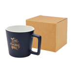 Caneca de cerâmica com acabamento mate e pega retangular 370 ml cor azul-marinho vista impressão tampografia