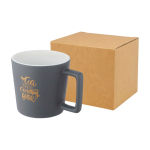 Caneca de cerâmica com acabamento mate e pega retangular 370 ml vista impressão tampografia