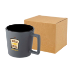 Caneca de cerâmica com acabamento mate e pega retangular 370 ml vista impressão tampografia