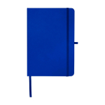 Caderno de papel reciclado com capa dura, folhas A5 pautadas cor azul real segunda vista frontal