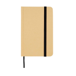 Caderno de capa dura de papel reciclado com fita, folhas A6 lisas cor preto segunda vista frontal