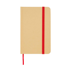 Caderno de capa dura de papel reciclado com fita, folhas A6 lisas cor vermelho segunda vista frontal