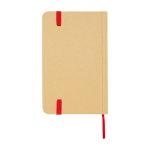 Caderno de capa dura de papel reciclado com fita, folhas A6 lisas cor vermelho segunda vista traseira