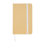 Caderno de capa dura de papel reciclado com fita, folhas A6 lisas cor branco segunda vista frontal
