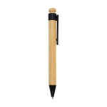 Caneta de bambu e plástico reciclado com clipe, tinta preta cor preto segunda vista com lateral