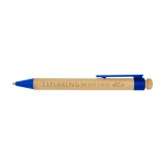Caneta de bambu e plástico reciclado com clipe, tinta preta cor azul vista impressa logo 2