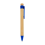 Caneta de bambu e plástico reciclado com clipe, tinta preta cor azul segunda vista com lateral