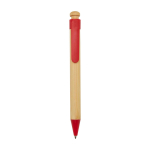 Caneta de bambu e plástico reciclado com clipe, tinta preta cor vermelho