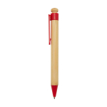 Caneta de bambu e plástico reciclado com clipe, tinta preta cor vermelho vista lateral