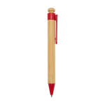 Caneta de bambu e plástico reciclado com clipe, tinta preta cor vermelho segunda vista com lateral