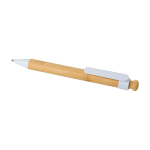 Caneta de bambu e plástico reciclado com clipe, tinta preta cor branco segunda vista