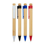 Caneta de bambu e plástico reciclado com clipe, tinta preta cor branco segunda vista várias cores