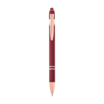 Caneta de alumínio reciclado com acabamento em ouro rosa, tinta preta cor bordeaux