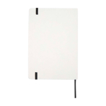 Caderno de capa dura e papel de pedra, folhas A5 pautadas cor branco segunda vista traseira