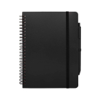 Caderno de capa dura de plástico reciclado, folhas A5 pautadas cor preto segunda vista frontal