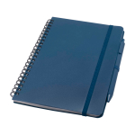 Caderno de capa dura de plástico reciclado, folhas A5 pautadas cor azul-marinho