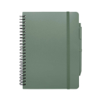 Caderno de capa dura de plástico reciclado, folhas A5 pautadas cor verde pastel segunda vista frontal