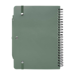 Caderno de capa dura de plástico reciclado, folhas A5 pautadas cor verde pastel segunda vista traseira