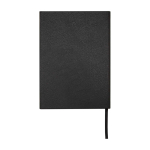 Caderno de capa dura de plástico reciclado, folhas A5 pautadas cor preto segunda vista traseira