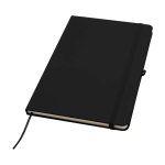 Caderno com bordas arredondadas e capa macia, folhas A5 pautadas cor preto