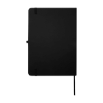 Caderno com bordas arredondadas e capa macia, folhas A5 pautadas cor preto segunda vista traseira