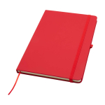 Caderno com bordas arredondadas e capa macia, folhas A5 pautadas cor vermelho
