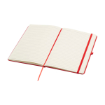 Caderno com bordas arredondadas e capa macia, folhas A5 pautadas cor vermelho segunda vista