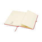 Caderno com bordas arredondadas e capa macia, folhas A5 pautadas cor vermelho terceira vista