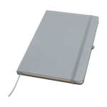 Caderno com bordas arredondadas e capa macia, folhas A5 pautadas cor cinzento