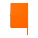 Caderno com bordas arredondadas e capa macia, folhas A5 pautadas cor cor-de-laranja segunda vista traseira