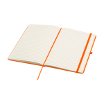 Caderno com bordas arredondadas e capa macia, folhas A5 pautadas cor cor-de-laranja segunda vista