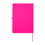 Caderno com bordas arredondadas e capa macia, folhas A5 pautadas cor cor-de-rosa segunda vista traseira