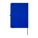 Caderno com bordas arredondadas e capa macia, folhas A5 pautadas cor azul real segunda vista traseira