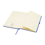 Caderno com bordas arredondadas e capa macia, folhas A5 pautadas cor azul real terceira vista