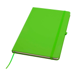 Caderno com bordas arredondadas e capa macia, folhas A5 pautadas cor verde-lima