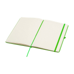 Caderno com bordas arredondadas e capa macia, folhas A5 pautadas cor verde-lima segunda vista