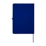 Caderno com bordas arredondadas e capa macia, folhas A5 pautadas cor azul-marinho segunda vista traseira
