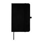 Caderno de capa dura, revestimento de toque macio, folhas A6 pautadas cor preto segunda vista frontal