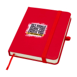 Caderno de capa dura, revestimento de toque macio, folhas A6 pautadas cor vermelho vista impressão tampografia