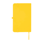 Caderno de capa dura, revestimento de toque macio, folhas A6 pautadas cor amarelo segunda vista traseira