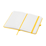 Caderno de capa dura, revestimento de toque macio, folhas A6 pautadas cor amarelo segunda vista